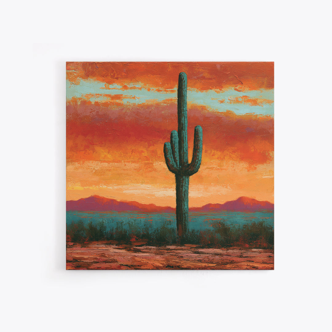 Saguaro Cactus under Orange Sunset Sky Canvas Print, Desert Art, Printable Art, Southwestern Decor, Fine Art, Desert, DES-1x1-97