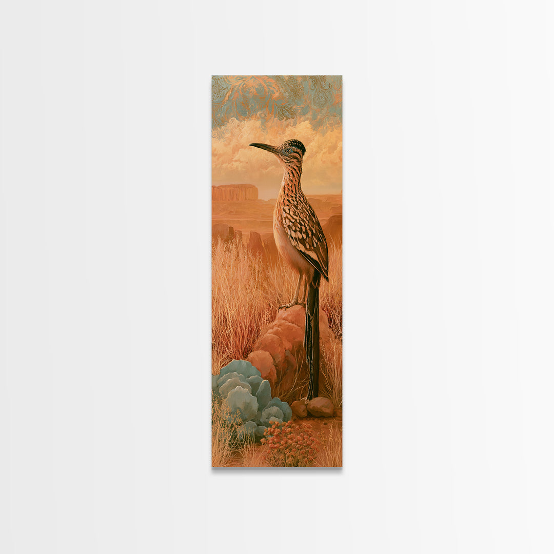 Roadrunner Bird in a Dry Wash Canvas Print, Desert Art, Modern Decor, Southwestern Decor, Fine Art, Desert, Room Decor, DES-1x3-2
