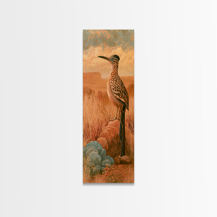 Roadrunner Bird in a Dry Wash Canvas Print, Desert Art, Modern Decor, Southwestern Decor, Fine Art, Desert, Room Decor, DES-1x3-2