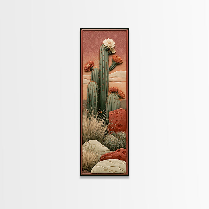 Cactus Botanical Plate Framed Canvas Print, Desert Art, Boho, Southwestern Decor, Fine Art, Desert, Mountain Wall Art, DES-1x3-20