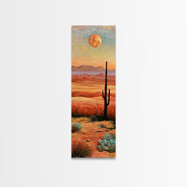 Desert Moon over Rolling Sand Canvas Print, Desert Art, Neutral Decor, Southwestern Decor, Oil Painting, Desert, Wall Decor, DES-1x3-22