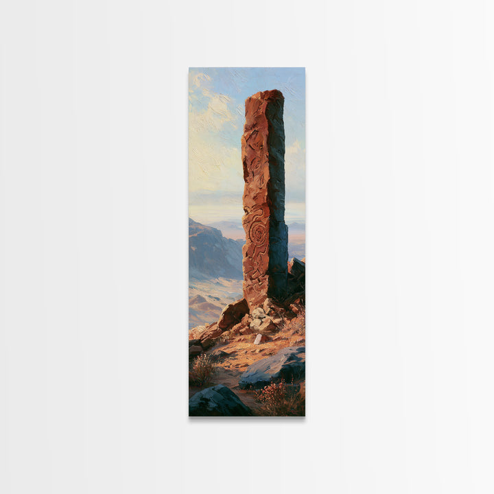 Ancient Desert Petroglyph Design Canvas Print, Desert Art, Landscape Wall Art, Southwestern Decor, Oil Painting, Desert, DES-1x3-33
