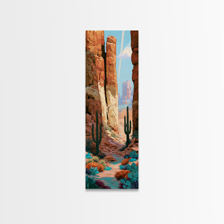 Sandstone Canyon with Dramatic Light Beam Framed Canvas Print, Desert Art, Southwestern Decor, Oil Painting, Desert, DES-1x3-4