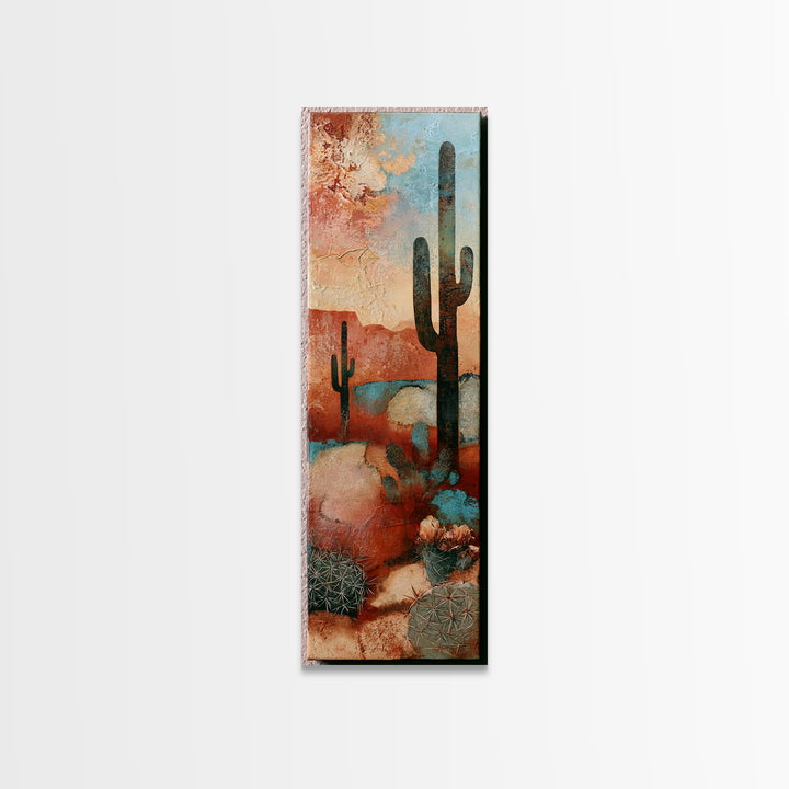 Cactus Botanical Plate Canvas Print, Desert Art, Boho Wall Art, Southwestern Decor, Oil Painting, Desert, Living Room Art, DES-1x3-44
