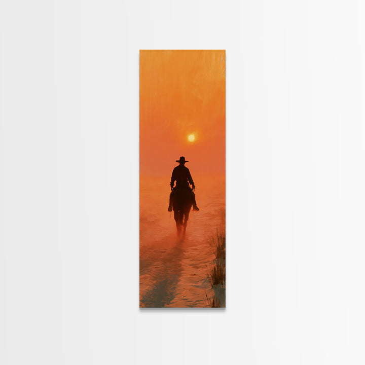 Dusty Horseback Rider at Sunset Canvas Print, Desert Art, Modern Decor, Southwestern Decor, Oil Painting, Desert, Room Decor, DES-1x3-59