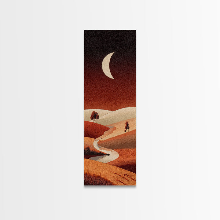 Saharan Dunes with Tiny Caravan Silhouettes Framed Canvas Print, Desert Art, Southwestern Decor, Oil Painting, Desert, DES-1x3-62
