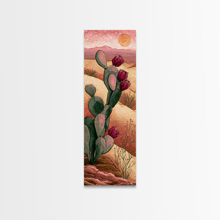 Prickly Pear Cactus Framed Canvas Print, Desert Art, Art Print, Southwestern Decor, Oil Painting, Desert, Original Painting, DES-1x3-79
