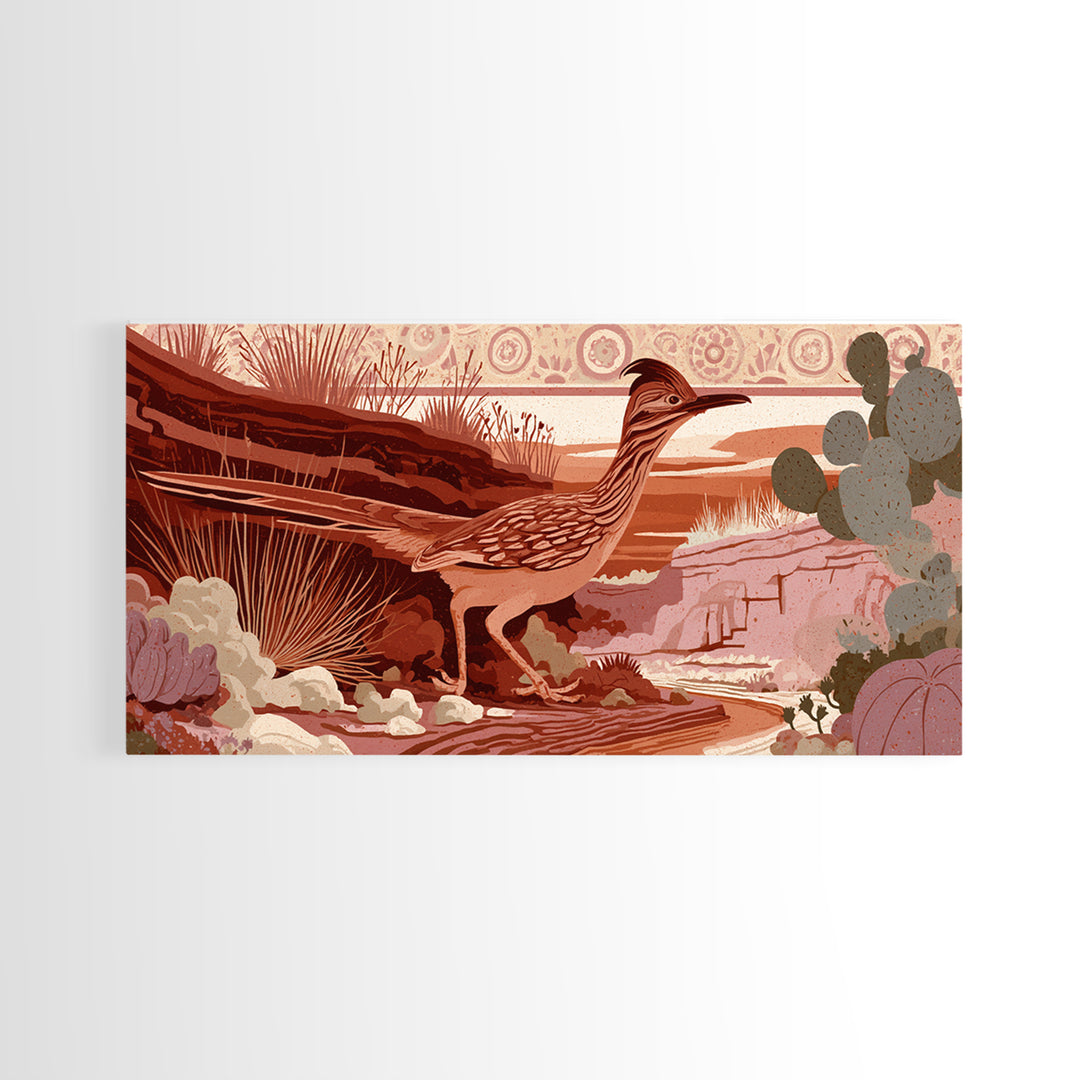 Roadrunner Bird in a Dry Wash Framed Canvas Print, Desert Art, Digital Prints, Southwestern Decor, Desert, Boho Wall Art, DES-2x1-10