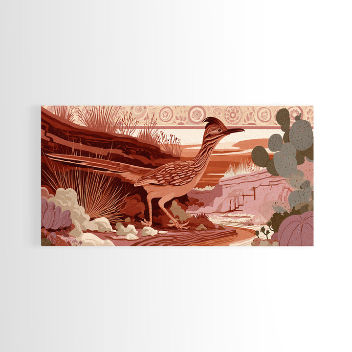 Roadrunner Bird in a Dry Wash Framed Canvas Print, Desert Art, Digital Prints, Southwestern Decor, Desert, Boho Wall Art, DES-2x1-10