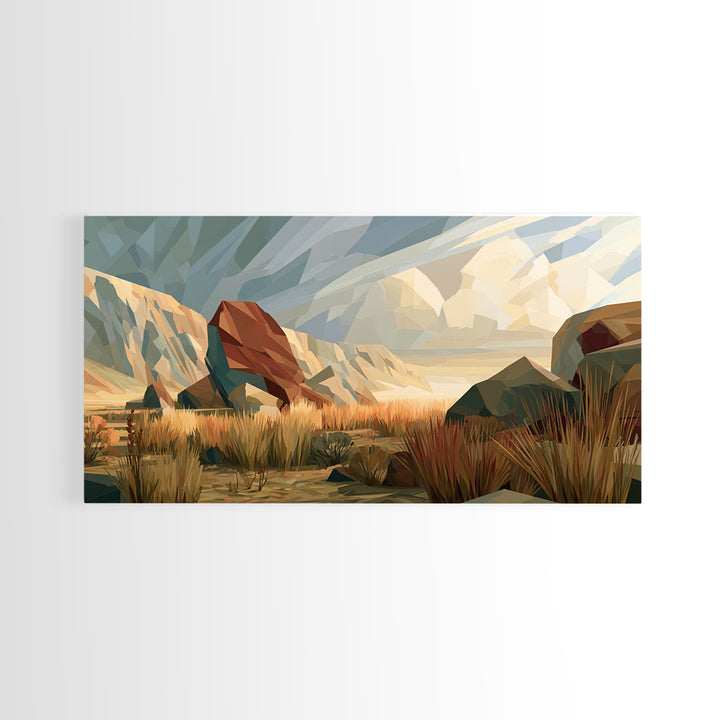 Terracotta and Cream Geometric Landscape Framed Canvas Print, Desert Art, Contemporary Art, Southwestern Decor, Desert, DES-2x1-14