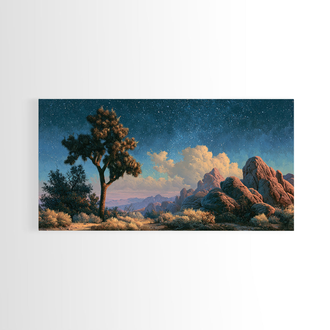 Joshua Tree under Star Filled Night Canvas Print, Desert Art, Wall Decor, Southwestern Decor, Desert, Living Room Decor, DES-2x1-2