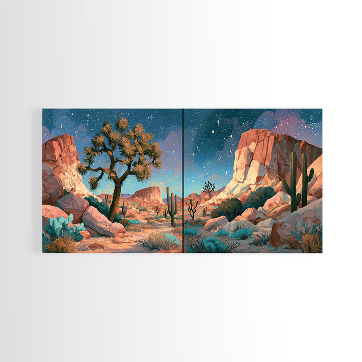Joshua Tree under Star Filled Night Canvas Print, Desert Art, Wall Decor, Southwestern Decor, Desert, Living Room Decor, DES-2x1-26