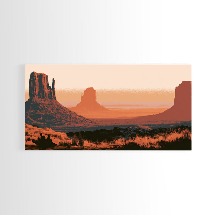 Monument Valley Silhouette Framed Canvas Print, Desert Art, Abstract Wall Art, Southwestern Decor, Desert, Living Room Art, DES-2x1-29