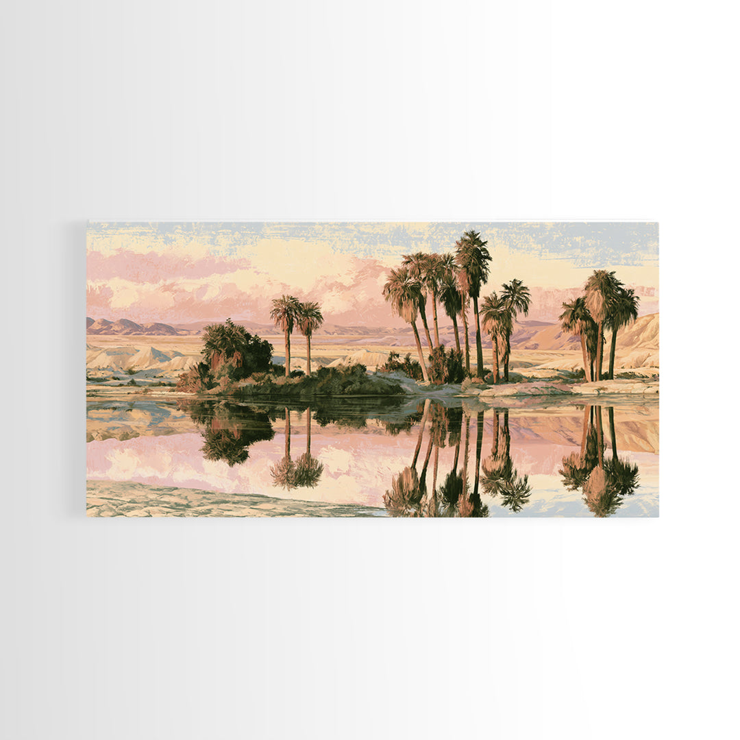 Palm Oasis Reflected Framed Canvas Print, Desert Art, Room Decor, Southwestern Decor, Fine Art, Desert, Abstract Wall Art, DES-2x1-35