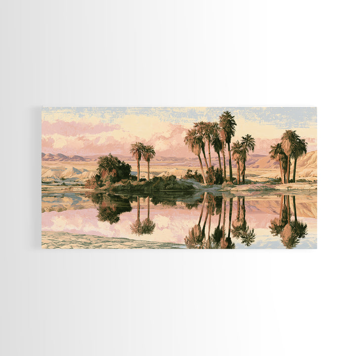 Palm Oasis Reflected Framed Canvas Print, Desert Art, Room Decor, Southwestern Decor, Fine Art, Desert, Abstract Wall Art, DES-2x1-35