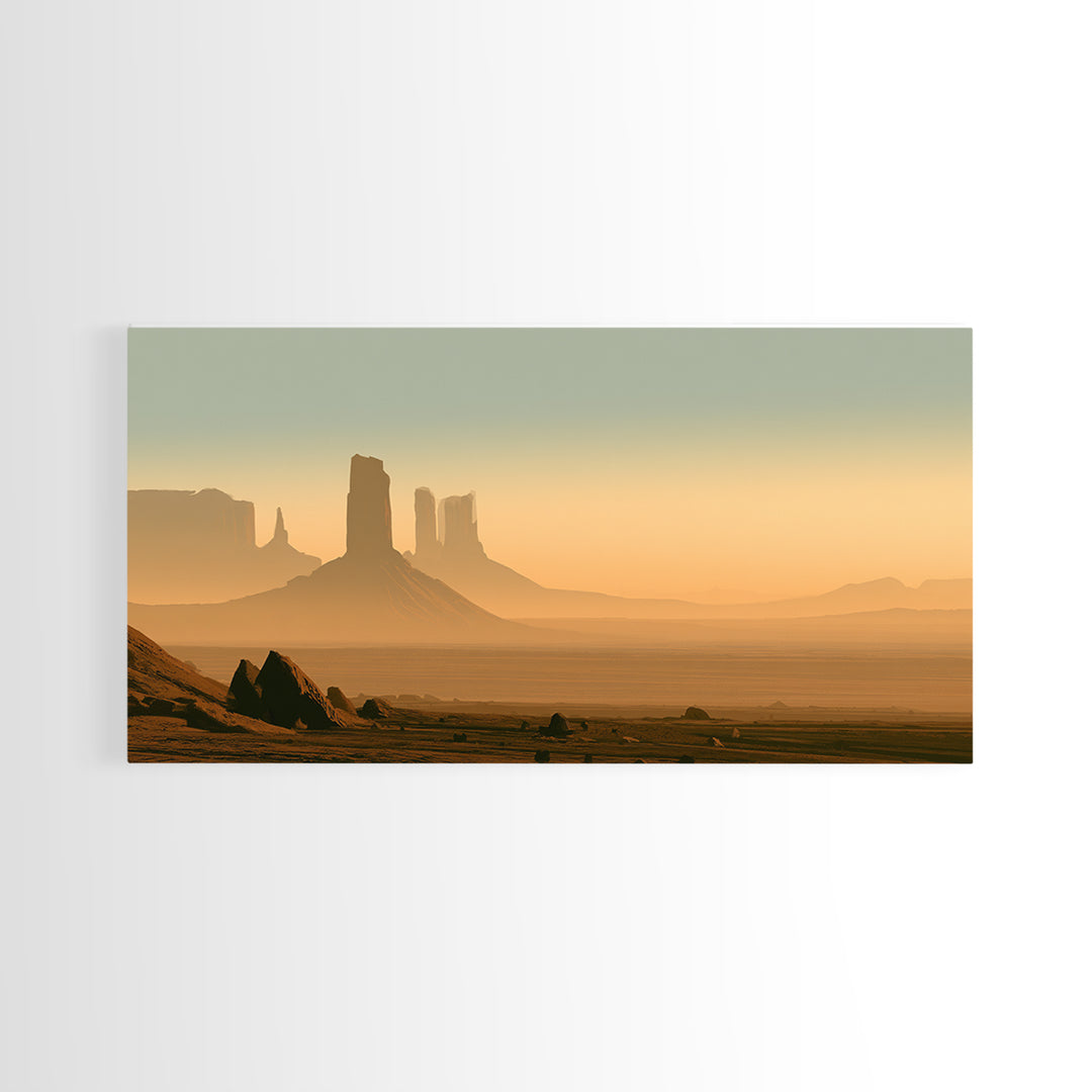 Monument Valley Silhouette Framed Canvas Print, Desert Art, Abstract Wall Art, Southwestern Decor, Desert, Living Room Art, DES-2x1-5