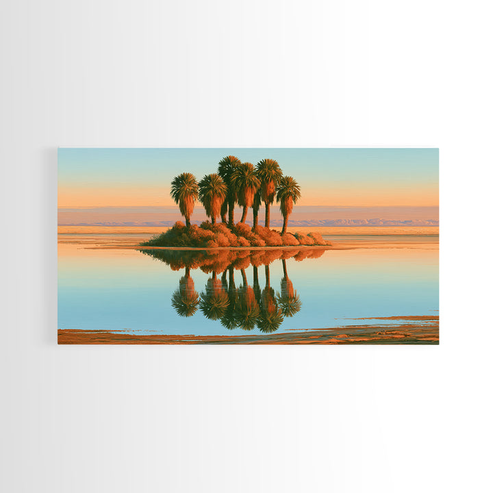 Palm Oasis Reflected Framed Canvas Print, Desert Art, Colorful Wall Art, Southwestern Decor, Fine Art, Desert, DES-2x1-59