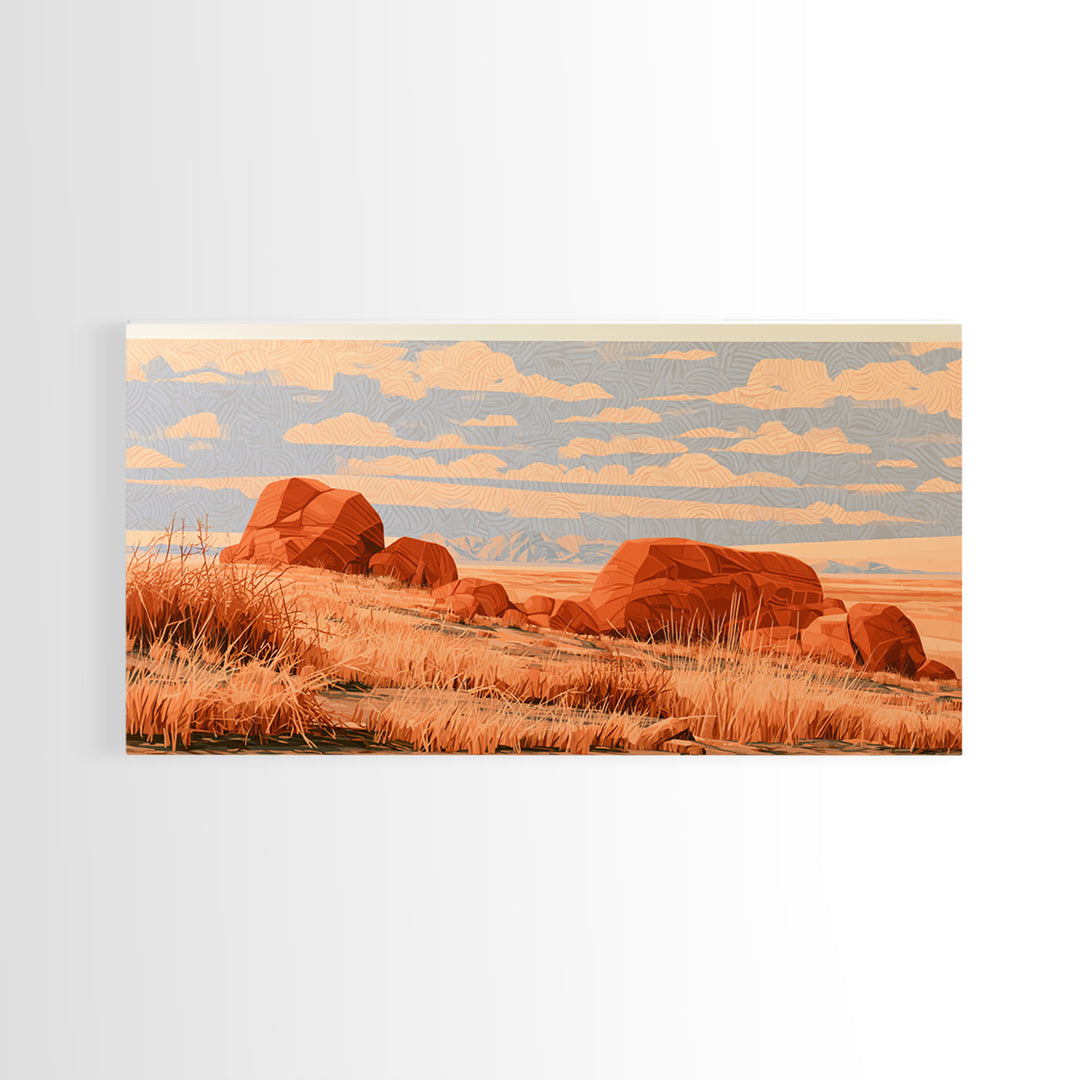 Terracotta and Cream Geometric Landscape Canvas Print, Desert Art, Print, Southwestern Decor, Desert, Watercolor Painting, DES-2x1-62