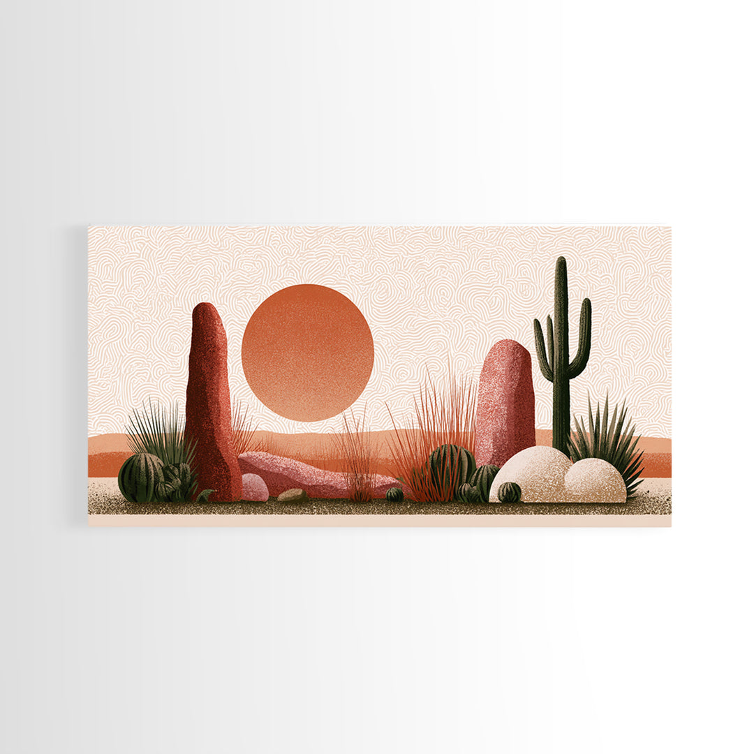 Minimal Beige Sun Canvas Print, Desert Art, Printable Wall Art, Southwestern Decor, Watercolor Art, Desert, Modern Wall Art, DES-2x1-66