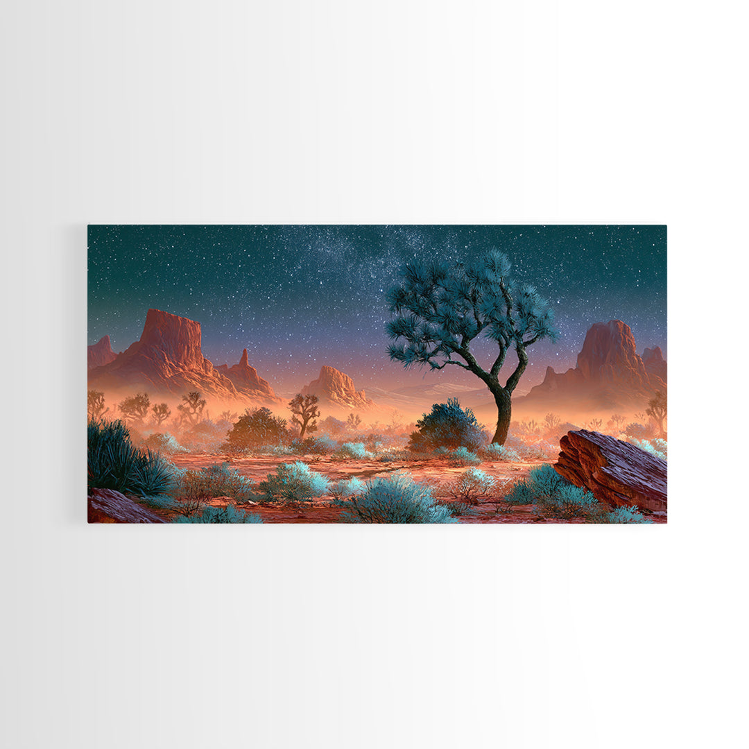 Joshua Tree under Star Filled Night Canvas Print, Desert Art, Printable Art, Southwestern Decor, Desert, Colorful Wall Art, DES-2x1-74