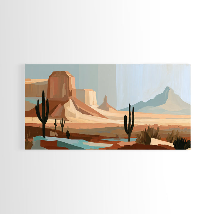 Terracotta and Cream Geometric Landscape Framed Canvas Print, Desert Art, Boho, Southwestern Decor, Watercolor Art, Desert, DES-2x1-86