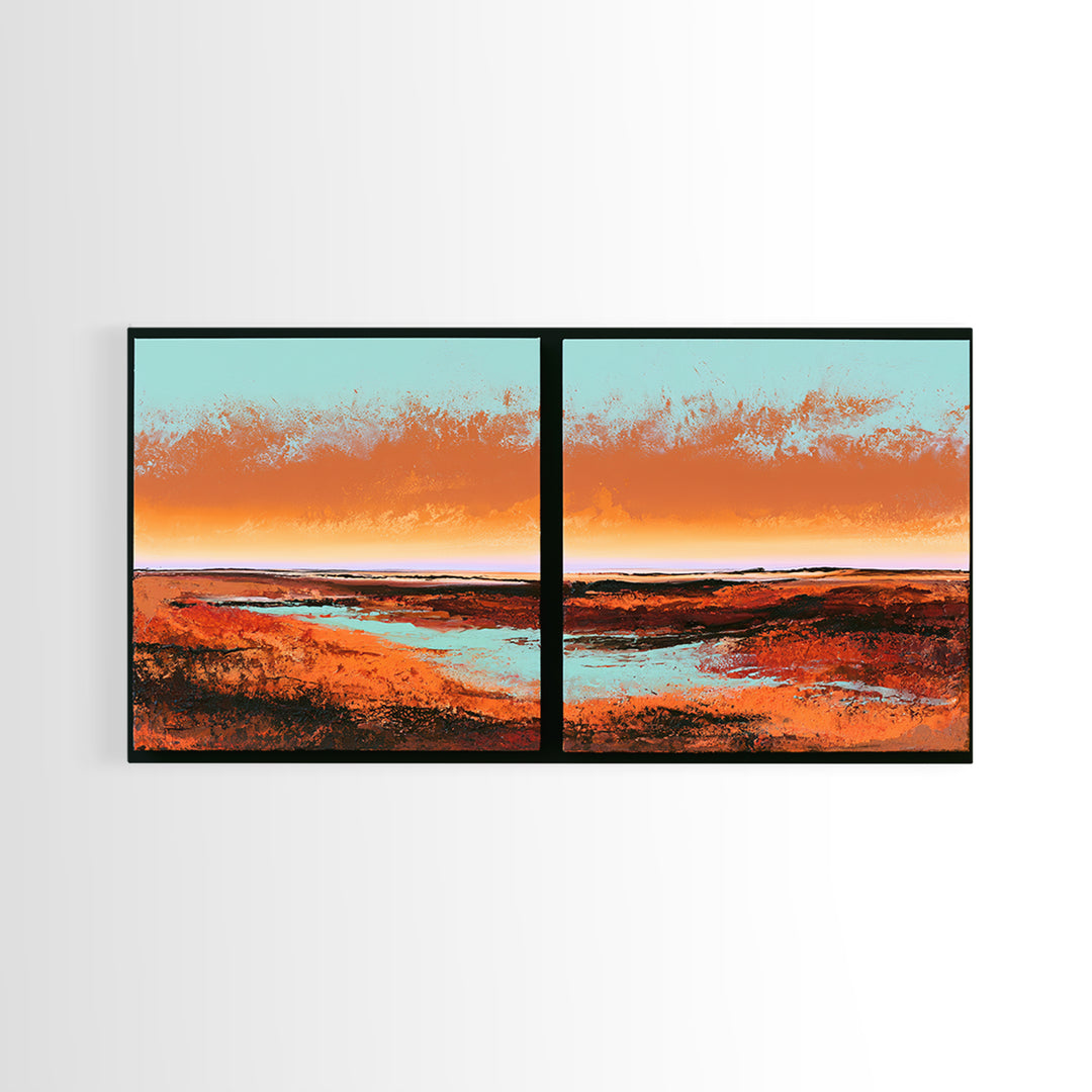 Abstract Heatwave Horizon Framed Canvas Print, Desert Art, Boho, Southwestern Decor, Fine Art, Desert, Mountain Wall Art, DES-2x1-9