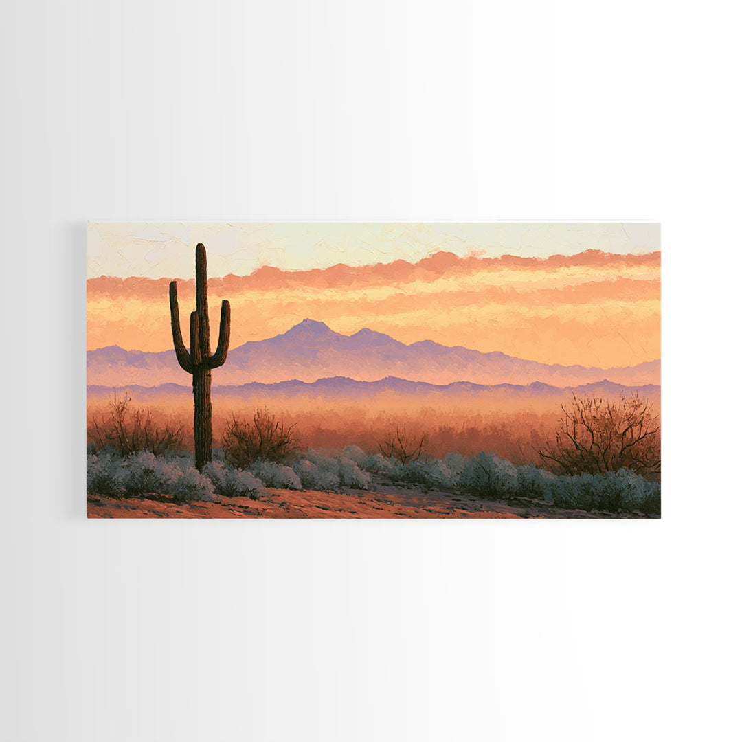Saguaro Cactus under Orange Sunset Sky Canvas Print, Desert Art, Landscape Art, Southwestern Decor, Fine Art, Desert, DES-2x1-93