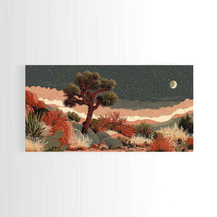 Joshua Tree under Star Filled Night Canvas Print, Desert Art, Printable Art, Southwestern Decor, Desert, Colorful Wall Art, DES-2x1-98