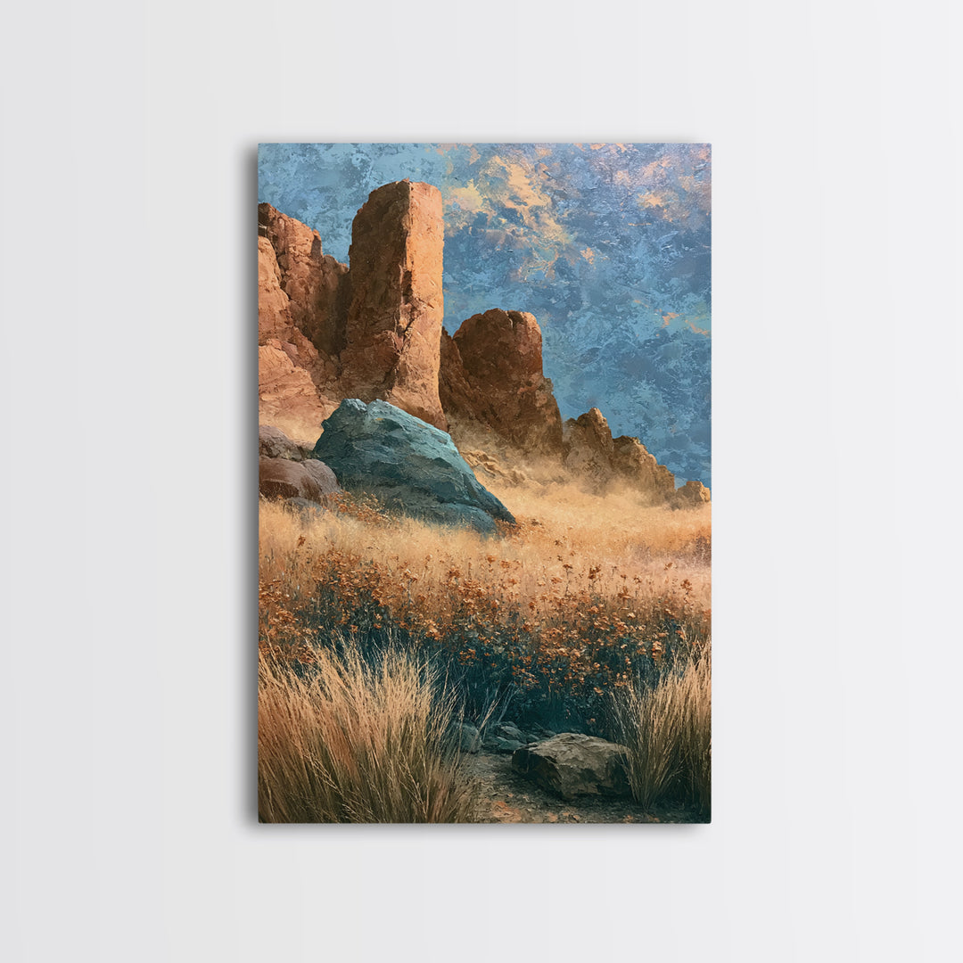 Desert Wildflowers After Spring Rain Framed Canvas Print, Desert Art, Abstract Wall Art, Southwestern Decor, Fine Art, Desert, DES-2x3-12