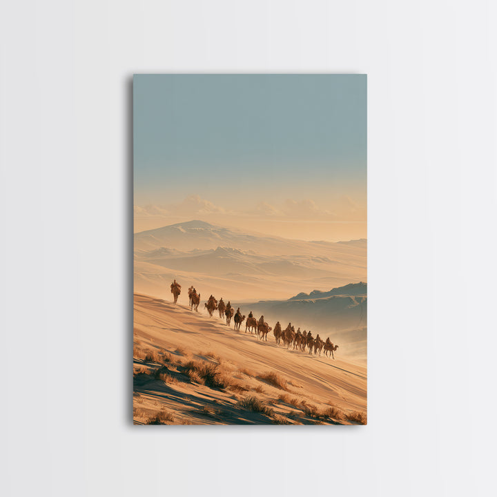 Camel Caravan Crossing Golden Dunes Canvas Print, Desert Art, Large Wall Art, Southwestern Decor, Oil Painting, Desert, DES-2x3-15