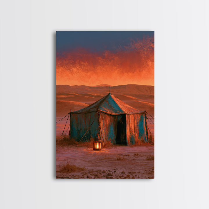 Moroccan Desert Tent Framed Canvas Print, Desert Art, Boho, Southwestern Decor, Desert, Mountain Wall Art, Landscape Wall Art, DES-2x3-19