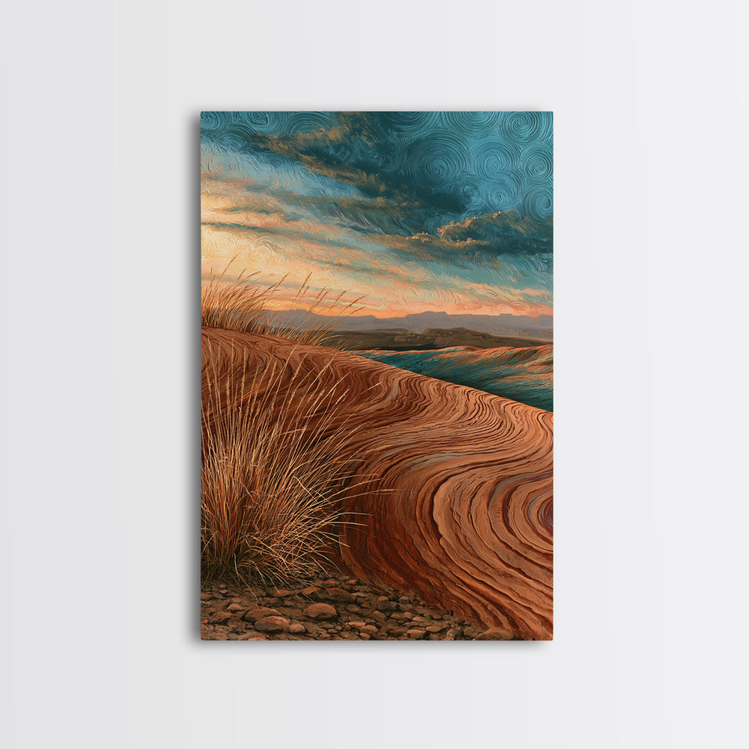 Wind Carved Dune Patterns from Above Framed Canvas Print, Desert Art, Gallery Decor, Southwestern Decor, Oil Painting, Desert, DES-2x3-28