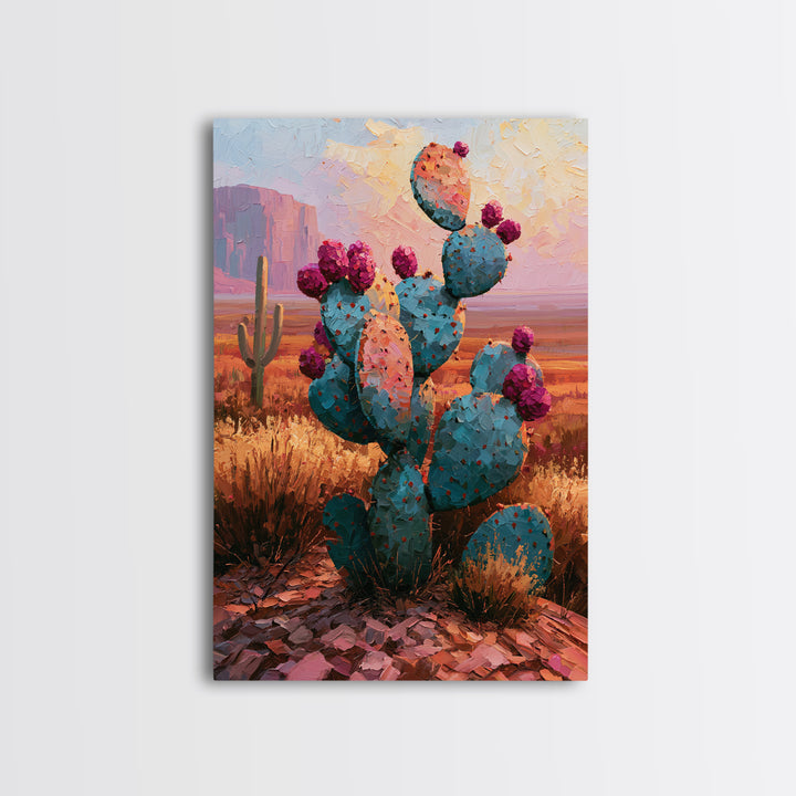 Prickly Pear Cactus Framed Canvas Print, Desert Art, Wall Art Prints, Southwestern Decor, Fine Art, Desert, Boho Decor, DES-2x3-3
