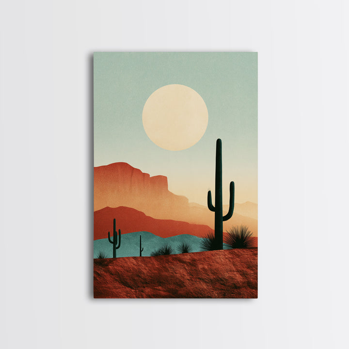 Minimal Beige Sun Framed Canvas Print, Desert Art, Digital Prints, Southwestern Decor, Oil Painting, Desert, Boho Wall Art, DES-2x3-30