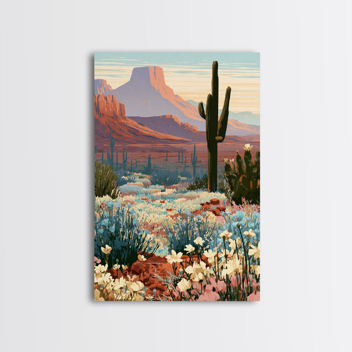 Desert Wildflowers After Spring Rain Framed Canvas Print, Desert Art, Textured Painting, Southwestern Decor, Fine Art, Desert, DES-2x3-36