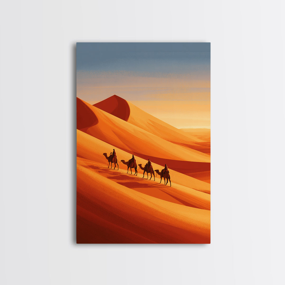 Camel Caravan Crossing Golden Dunes Canvas Print, Desert Art, Bedroom Wall Art, Southwestern Decor, Fine Art, Desert, DES-2x3-39