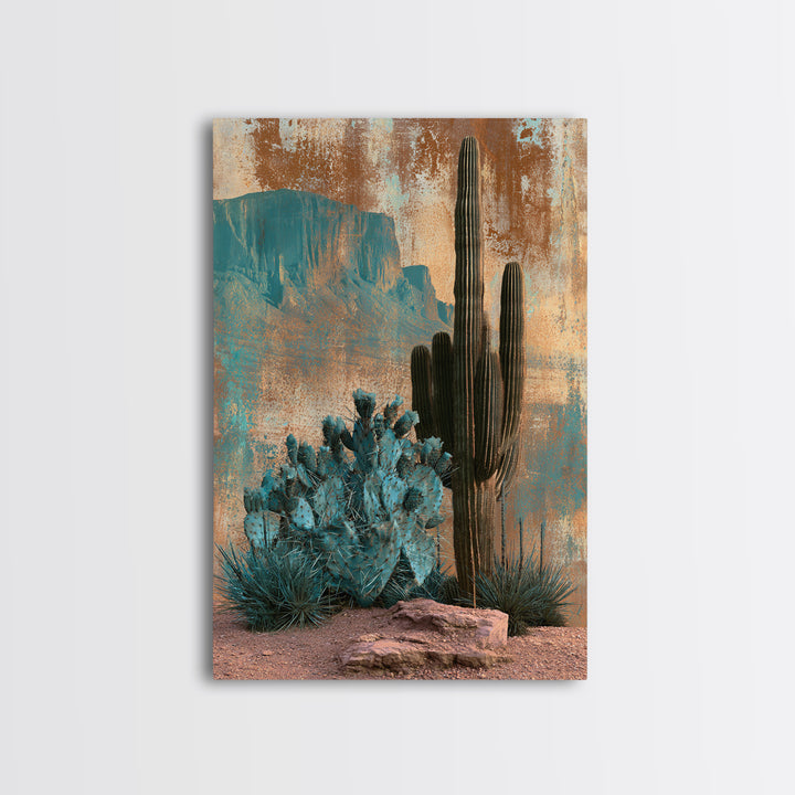 Cactus Botanical Plate Canvas Print, Desert Art, Oil Painting, Southwestern Decor, Watercolor Art, Desert, Bedroom Wall Art, DES-2x3-40