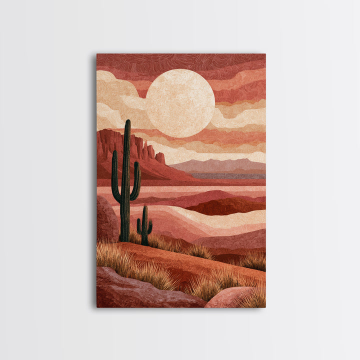 Desert Moon over Rolling Sand Framed Canvas Print, Desert Art, Wall Art Prints, Southwestern Decor, Watercolor Art, Desert, DES-2x3-42