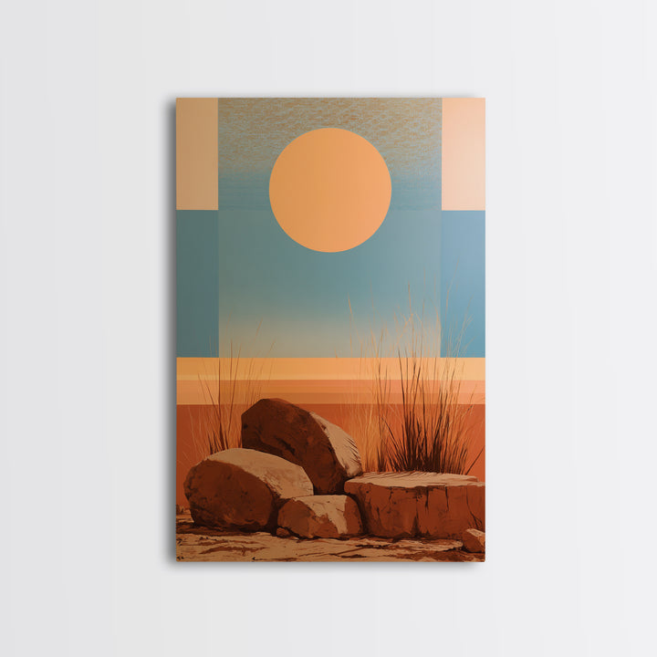 Minimal Beige Sun Framed Canvas Print, Desert Art, Digital Prints, Southwestern Decor, Oil Painting, Desert, Boho Wall Art, DES-2x3-6