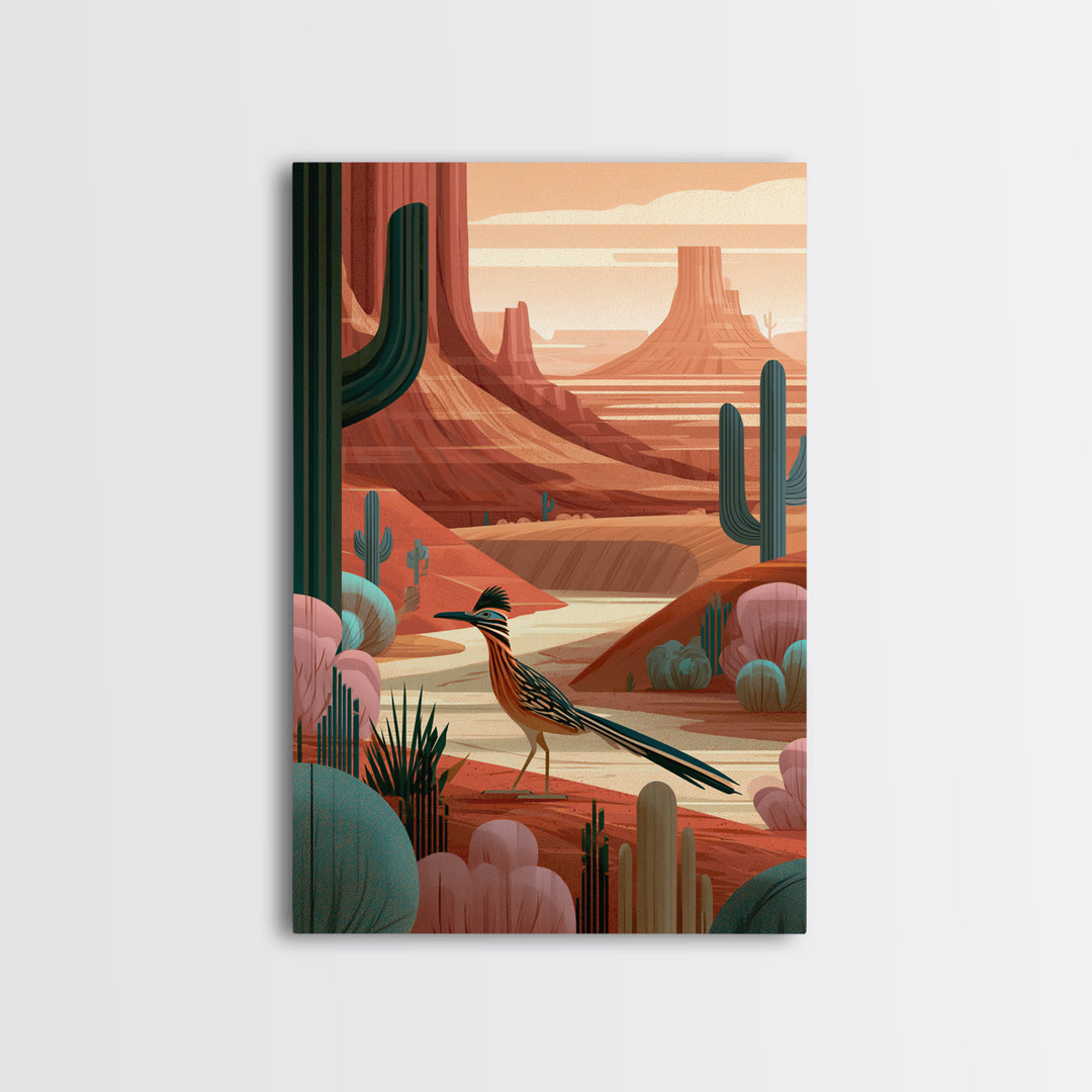 Roadrunner Bird in a Dry Wash Canvas Print, Desert Art, Printable Art, Southwestern Decor, Oil Painting, Desert, DES-2x3-70