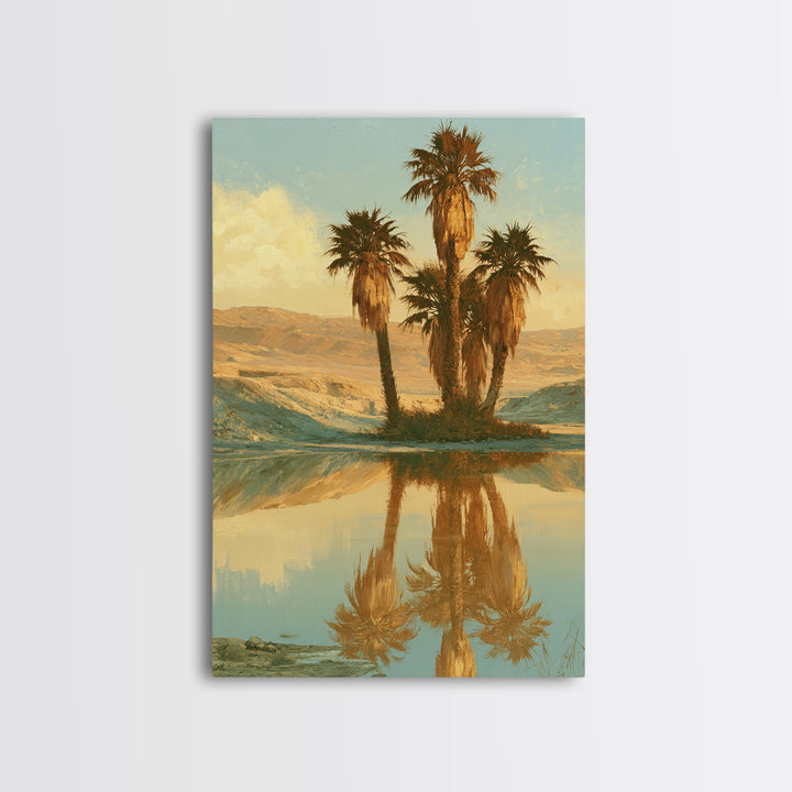 Palm Oasis Reflected Canvas Print, Desert Art, Living Room Art, Southwestern Decor, Oil Painting, Desert, Contemporary Art, DES-2x3-71