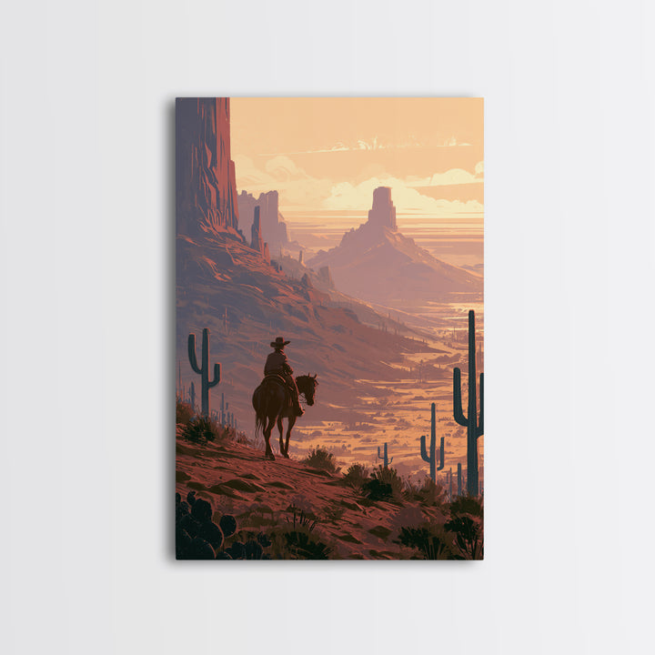 Dusty Horseback Rider at Sunset Canvas Print, Desert Art, Landscape Art, Southwestern Decor, Fine Art, Desert, Art Print, DES-2x3-79