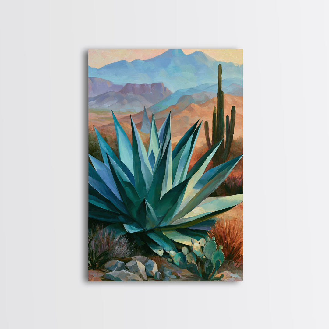 Agave Plant Closeup Framed Canvas Print, Desert Art, Art Print, Southwestern Decor, Fine Art, Desert, Original Painting, DES-2x3-8