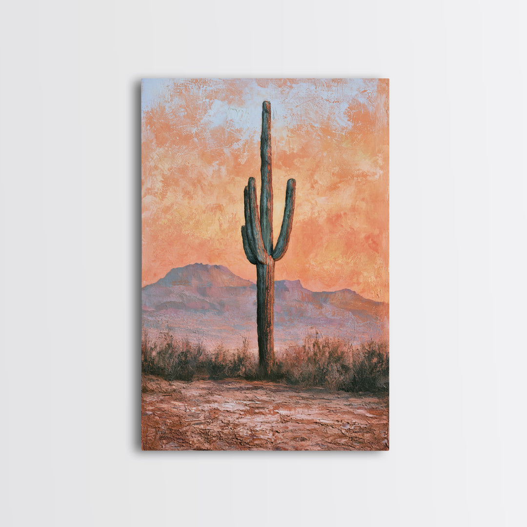 Saguaro Cactus under Orange Sunset Sky Canvas Print, Desert Art, Living Room Art, Southwestern Decor, Fine Art, Desert, DES-2x3-81