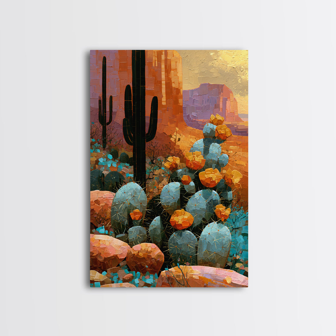 Cactus Botanical Plate Framed Canvas Print, Desert Art, Colorful Wall Art, Southwestern Decor, Fine Art, Desert, DES-2x3-88