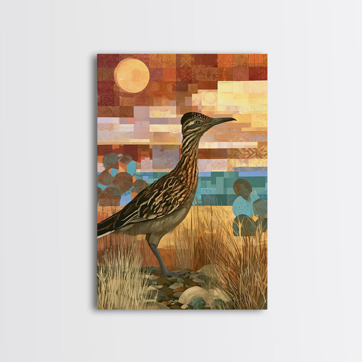 Roadrunner Bird in a Dry Wash Framed Canvas Print, Desert Art, Boho Decor, Southwestern Decor, Fine Art, Desert, Neutral Decor, DES-2x3-94