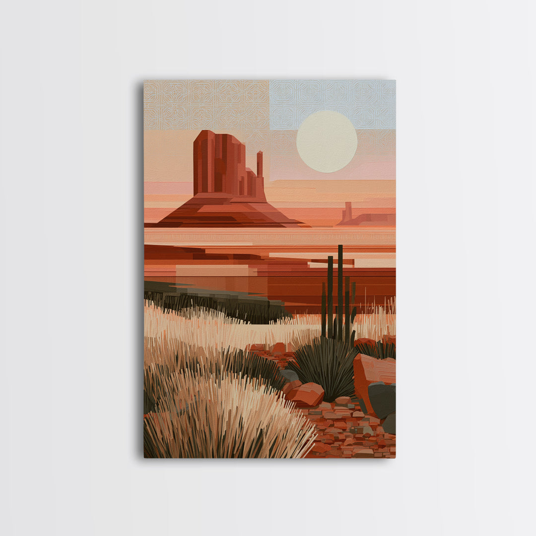 Terracotta and Cream Geometric Landscape Framed Canvas Print, Desert Art, Living Room Decor, Southwestern Decor, Desert, DES-2x3-98