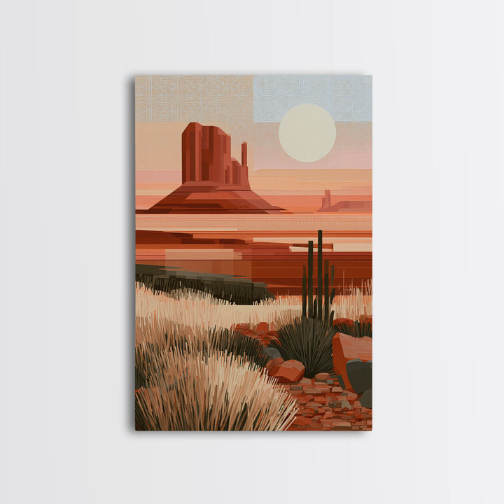 Terracotta and Cream Geometric Landscape Framed Canvas Print, Desert Art, Living Room Decor, Southwestern Decor, Desert, DES-2x3-98
