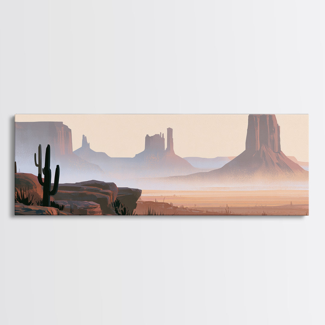 Monument Valley Silhouette Framed Canvas Print, Desert Art, Botanical Art, Southwestern Decor, Watercolor Art, Desert, DES-3x1-1