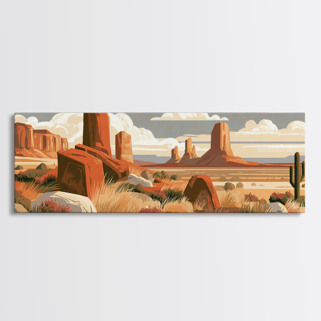 Terracotta and Cream Geometric Landscape Framed Canvas Print, Desert Art, Boho, Southwestern Decor, Watercolor Art, Desert, DES-3x1-10